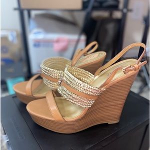 Coach Wedge Sandals Women Size 10-Gold with Classic Coach Logo